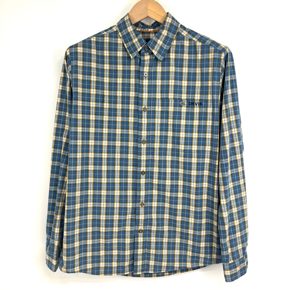 ORVIS‎ River Bend Long Sleeve Shirt Mens Size M Blue Plaid Outdoor Performance